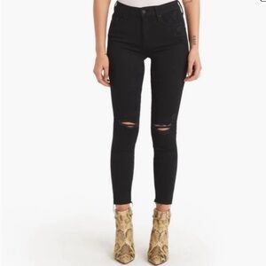 MOTHER Looker Ankle Fray Black Guilty as Sin Wash Distressed Skinny Jeans - 27